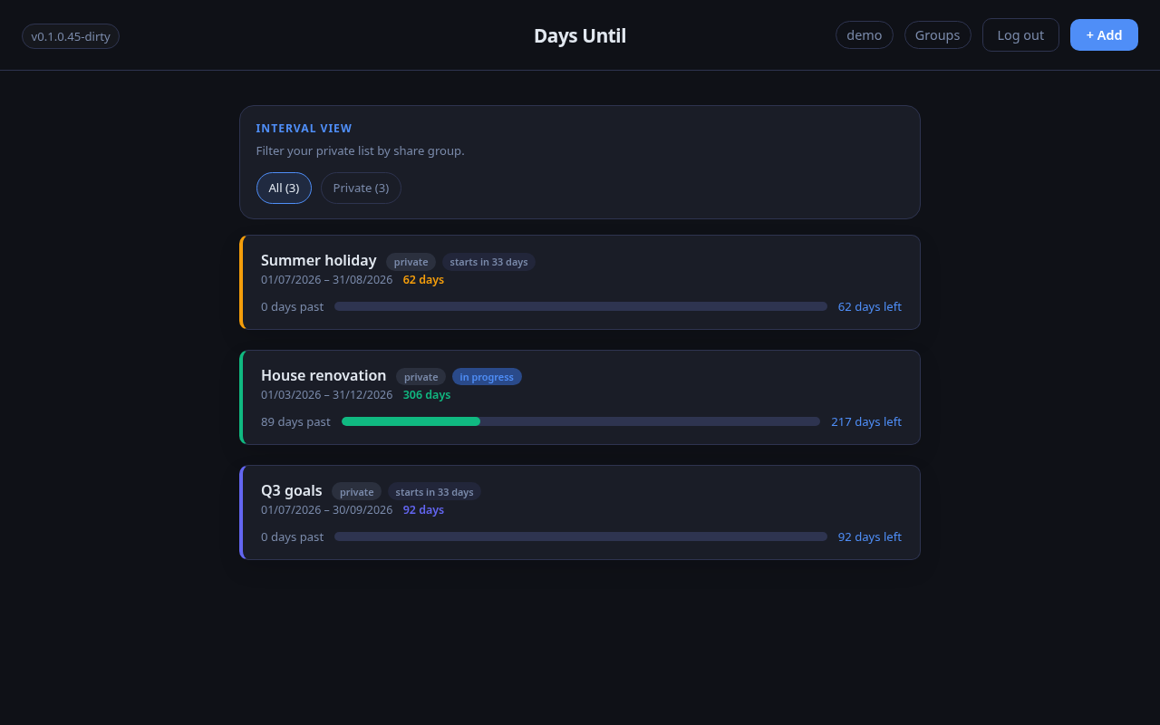 Dashboard showing intervals with progress bars